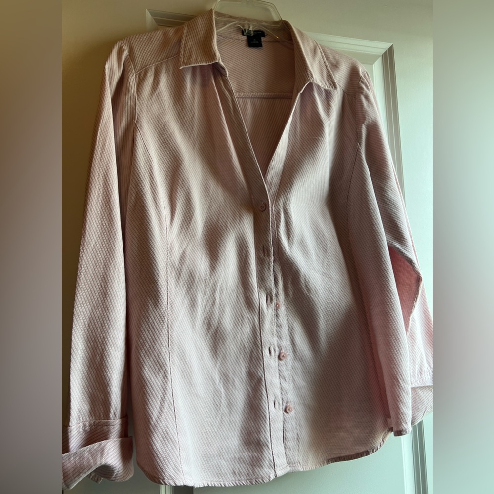 Ann Taylor Pink White Striped Shirt 14